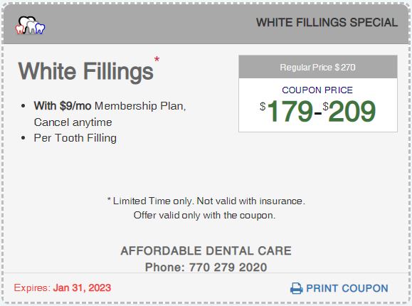 Affordable Dental Access, White Filling Special Coupon, Lilburn, GA 30047