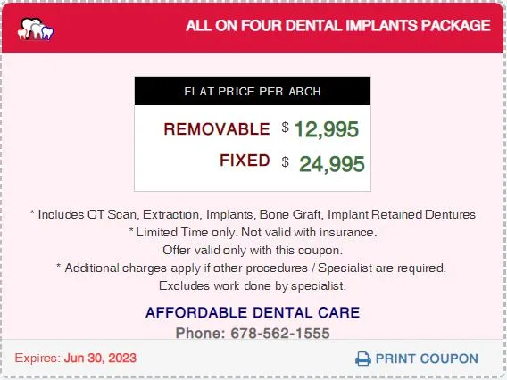 Affordable Dental Access, ALL ON FOUR DENTAL IMPLANTS Coupon, Lilburn, GA 30047