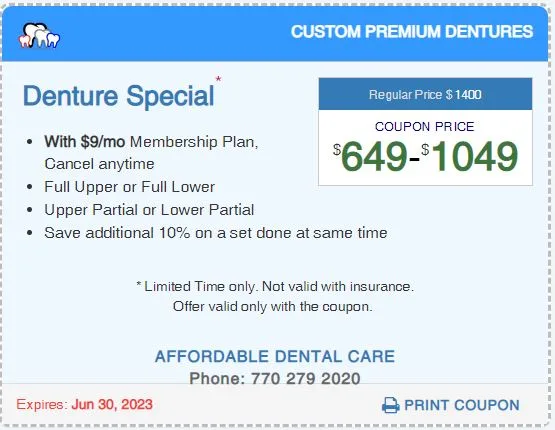 Affordable Dental Access, Denture Special Coupon, Lilburn, GA 30047