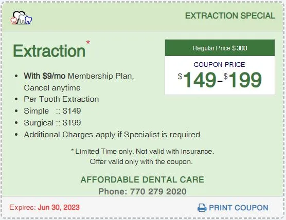 Affordable Dental Access, Tooth Extraction Special Coupon, Lilburn, GA 30047
