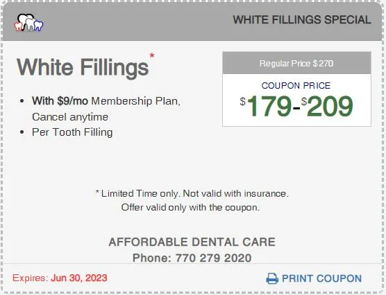 Affordable Dental Access, White Filling Special Coupon, Lilburn, GA 30047