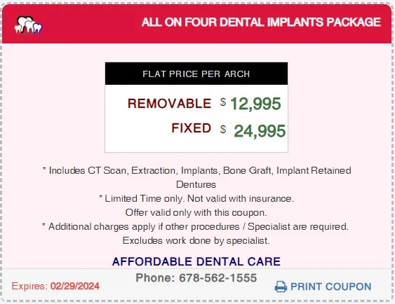 Affordable Dental Access, ALL ON FOUR DENTAL IMPLANTS Coupon, Lilburn, GA 30047