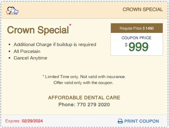 Affordable Dental Access, Crown Special Coupon, Lilburn, GA 30047
