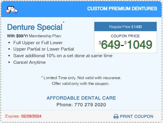 Affordable Dental Access, Denture Special Coupon, Lilburn, GA 30047