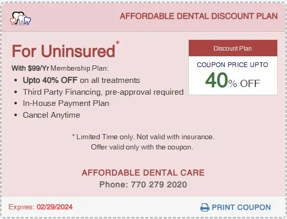 Affordable Dental Access Discount Plan for Uninsured Coupon, Lilburn, GA 30047