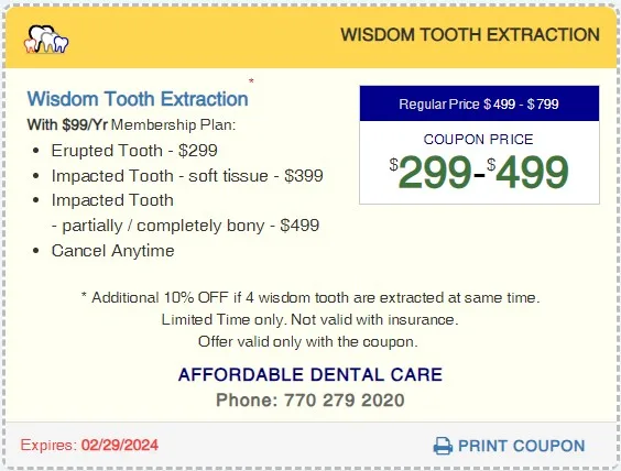 Affordable Dental Access, Wisdom tooth Surgical Extraction Coupon, Lilburn, GA 30047